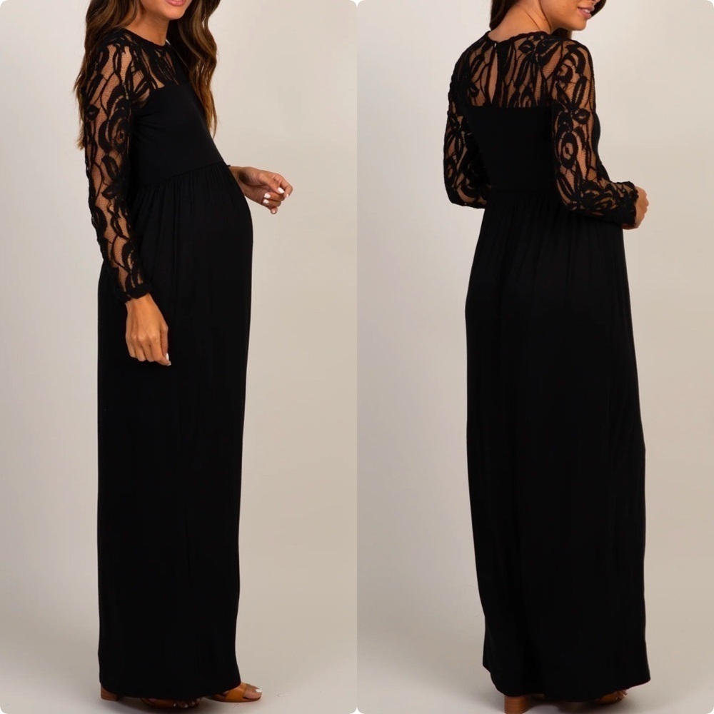 PinkBlush Maternity Black Lace Long Sleeve Maxi Dress S NEW